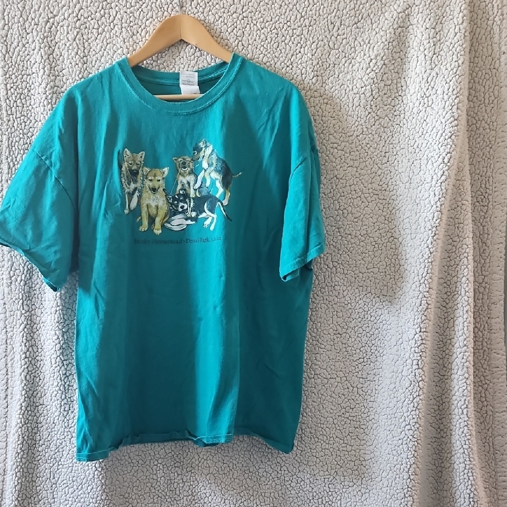 .Alaskan Denali Blue Short Sleeve Tee with Puppy Design